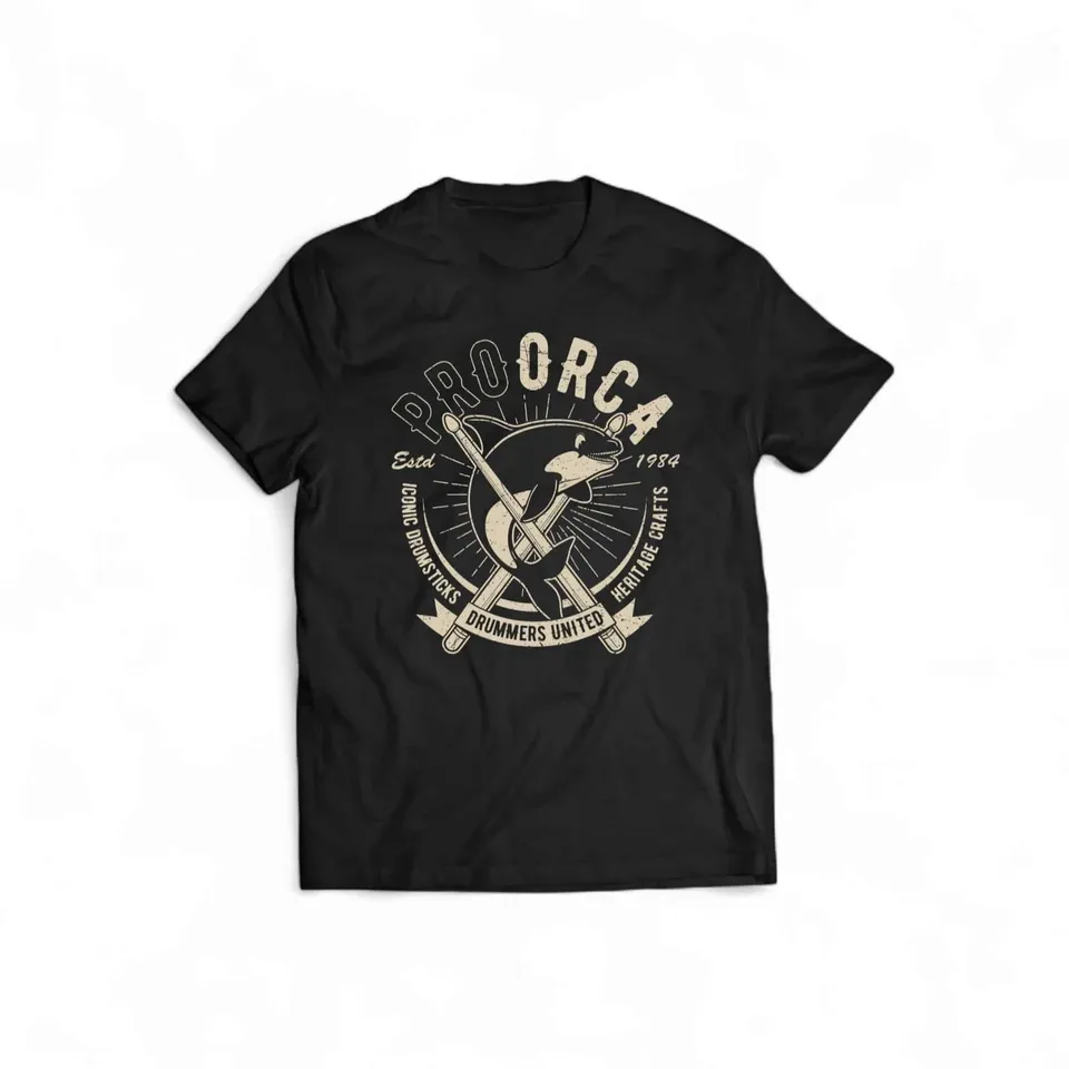 proorca-vintage-t-shirt-homme-noir-coton-bio-logo-beige image 1