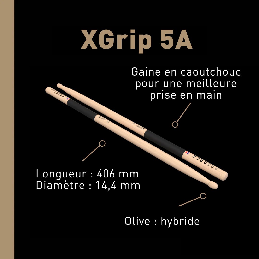 pro-orca-xgrip-5a-baguettes-batterie-hickory-grip image 2