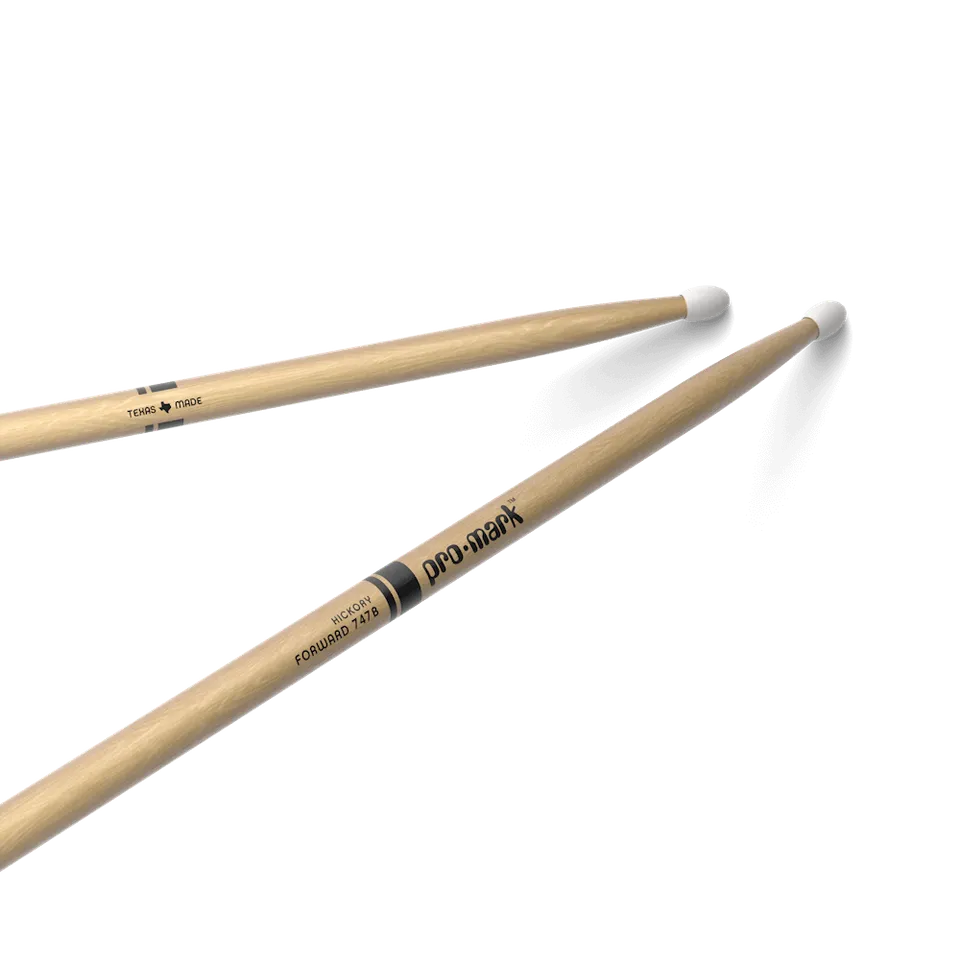 promark-forward-747b-baguette-batterie-pointe-nylon-longue-hickory image 1