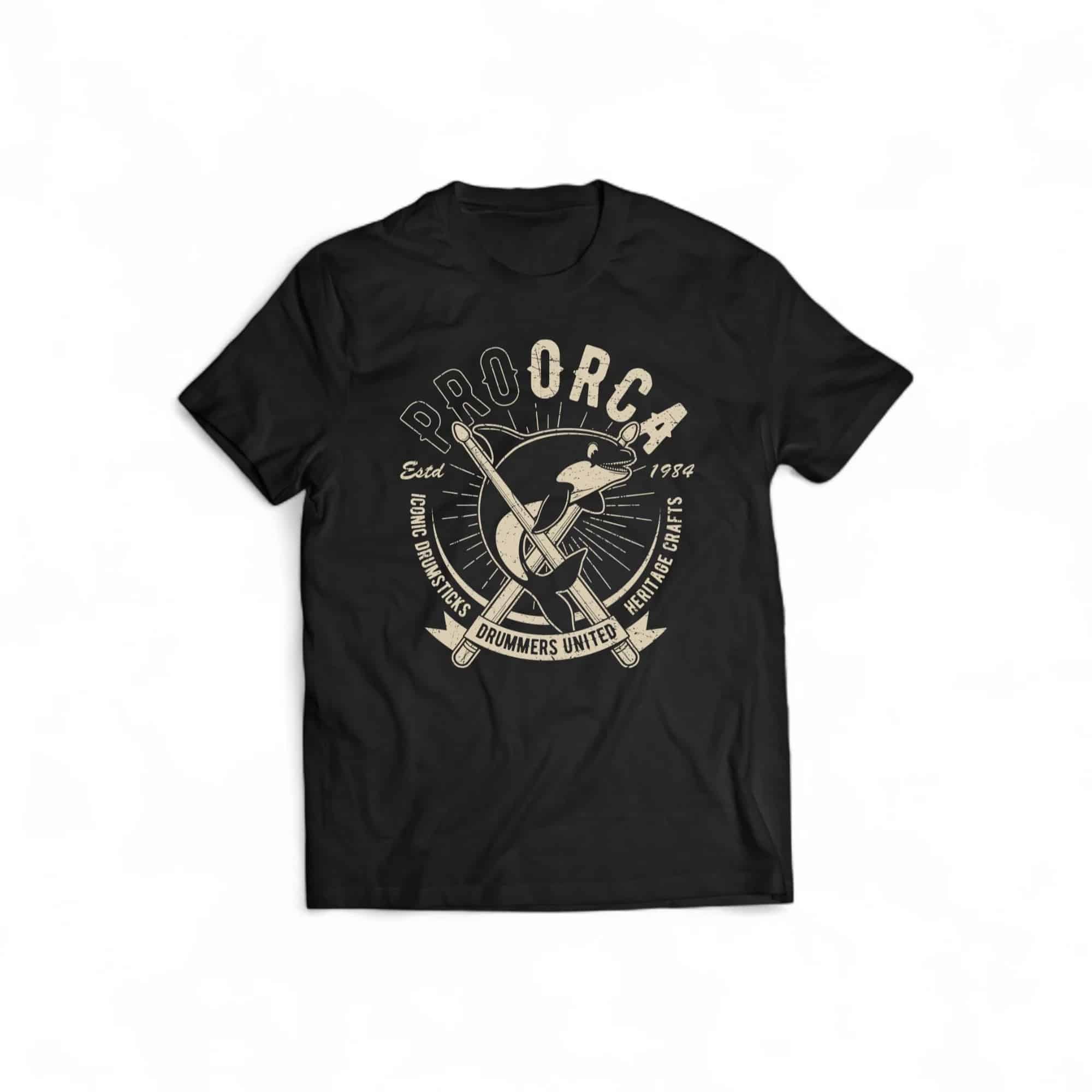 proorca-vintage-t-shirt-homme-noir-coton-bio-logo-beige image 1