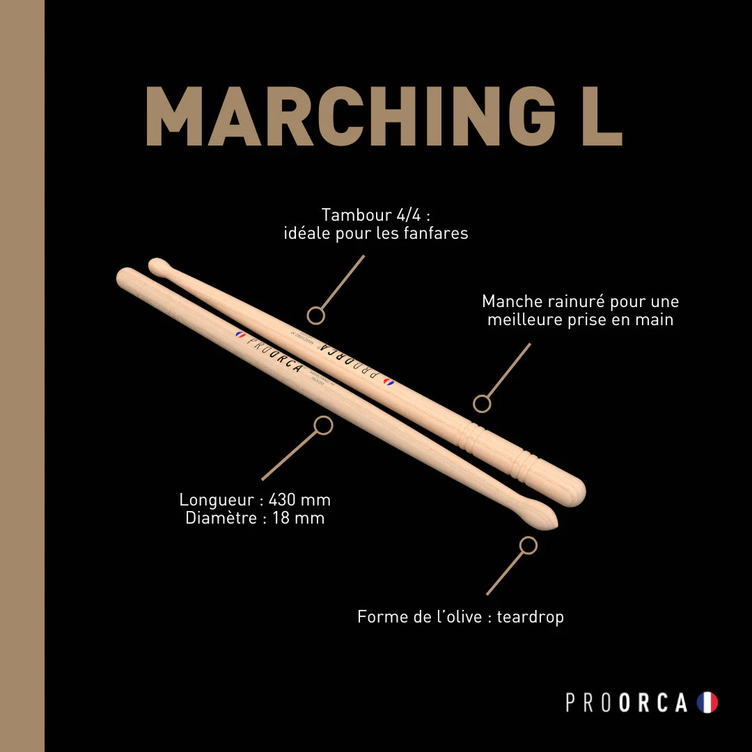 pro-orca-marching-l-baguettes-tambour-hickory-lourdes image 2